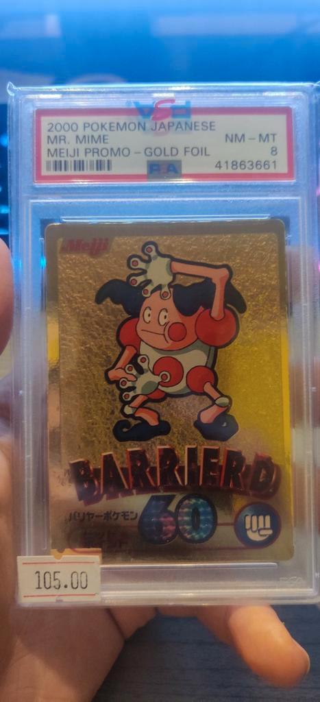 2000 Pokémon Japanese MR. MIME MEIJI PROMO GOLD FOIL PSA 8, Hobby en Vrije tijd, Verzamelkaartspellen | Pokémon, Nieuw, Losse kaart