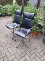 2 design bureaustoelen zwart leder, Ophalen, Zo goed als nieuw, Zwart