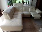 L-vormige bank beige wit leer, Huis en Inrichting, Ophalen, Gebruikt, Hoekbank, 200 tot 250 cm