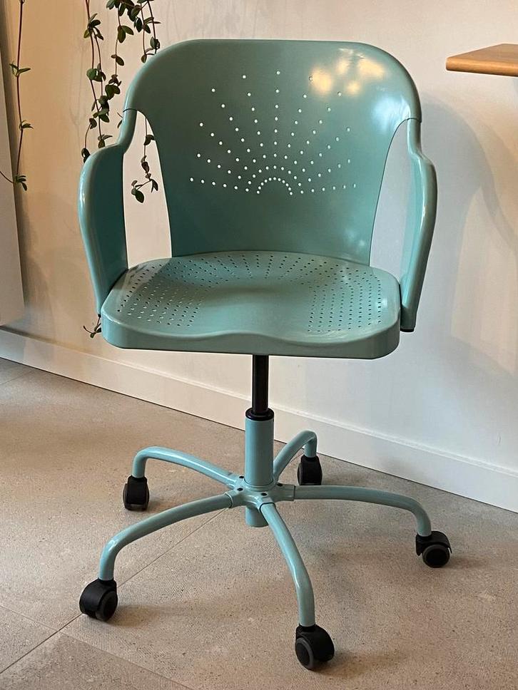 verstelbare metalen bureaustoel Ikea, Huis en Inrichting, Bureaustoelen, Gebruikt, Bureaustoel, Blauw, Ophalen