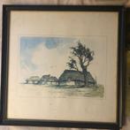 Ets Dirk Baksteen, De oude boom ingelijst 32,5x32,5cm, Antiek en Kunst, Kunst | Etsen en Gravures, Ophalen of Verzenden