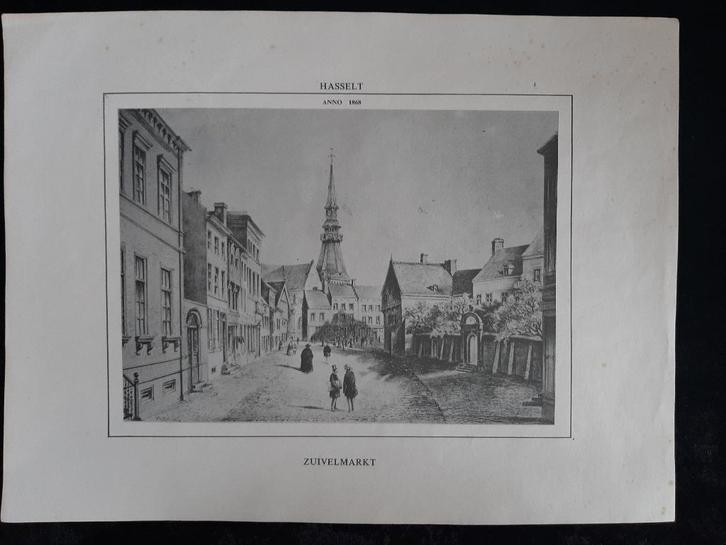 Unieke reproducties stadsgezichten Hasselt - Hoolans, Antiek en Kunst, Curiosa en Brocante, Ophalen of Verzenden