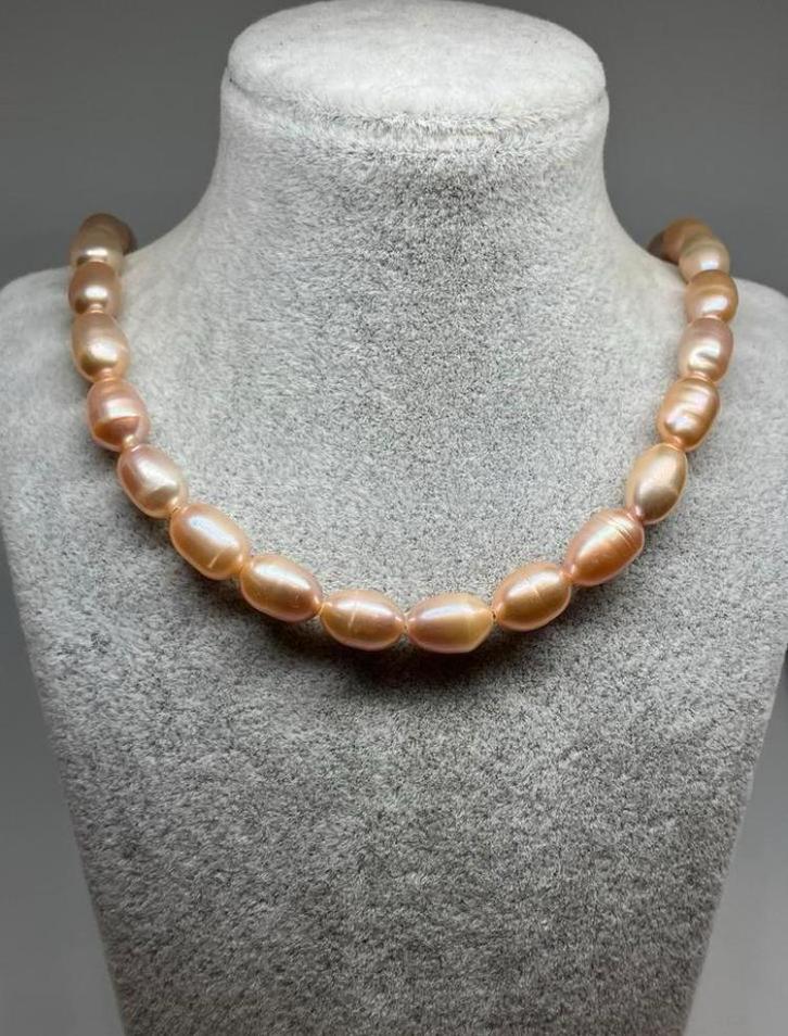 Echte zoetwaterparel ketting met zilveren sluiting, Handtassen en Accessoires, Kettingen, Nieuw, Zilver, Overige kleuren, Met edelsteen