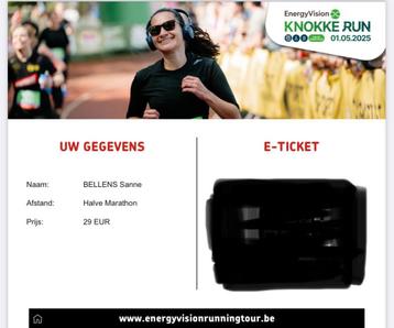 Ticket Halve Marathon Knokke Run 1/5, Tickets en Kaartjes, Eén persoon