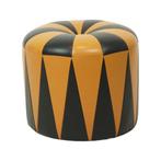 Ronde Vintage Poef Oranje Zwart Skai Jaren 60, Huis en Inrichting, Zetels | Voetbanken en poefs, Hout, Minder dan 50 cm, Gebruikt
