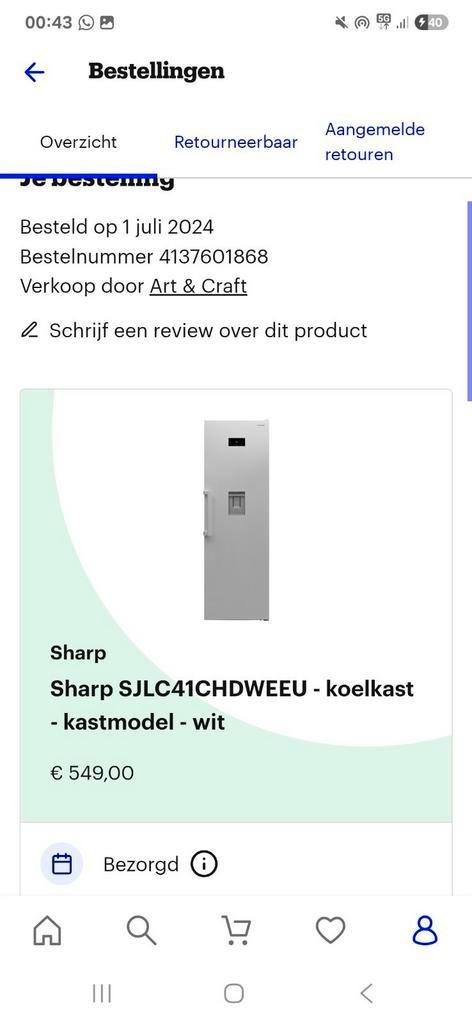Koelkast sharp met meer dan 1jaar garantie, Elektronische apparatuur, Koelkasten en IJskasten, Zo goed als nieuw, Ophalen