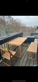 Terras  set eettafel + bank + stoel, 3 zitplaatsen, Tuinset, Teakhout, Ophalen of Verzenden