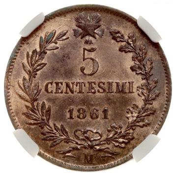 Italië 5 centesimi, 1861 "M" - Milan