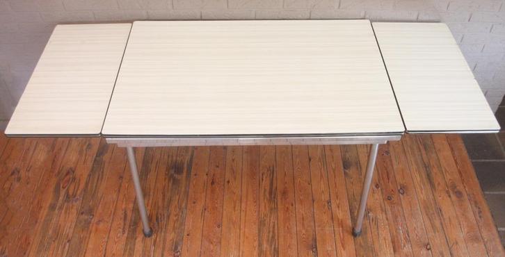 Witte Verlengbare Tafel Uit Jaren 60, Huis en Inrichting, Tafels | Eettafels, Gebruikt, Vijf personen of meer, Rechthoekig, Overige houtsoorten