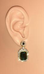 oorstekers vintage goud met witte en groene diamantjes, Bijoux, Sacs & Beauté, Boucles d'oreilles, Or, Avec strass, Puces ou Clous