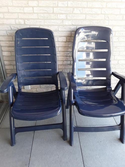 2 tuinzetels met kussens, verstelbare hoge rugleuning., Tuin en Terras, Tuinstoelen, Gebruikt, Ophalen