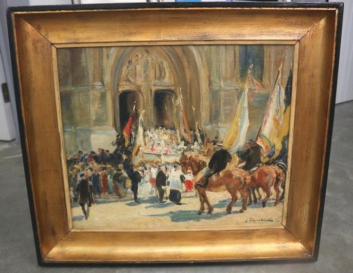 Emile THYSEBAERT, de processie, Antiek en Kunst, Kunst | Schilderijen | Klassiek, Ophalen of Verzenden