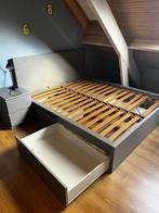 Dubbel bed met lattenbodem en nachtkastje, Huis en Inrichting, Ophalen, Gebruikt, Tweepersoons, 200 cm