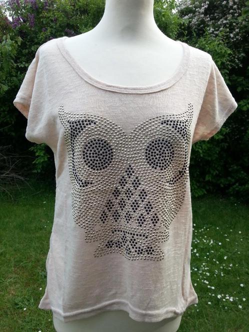 beige t-shirt uil in strass zwart + goud Nieuw TU, Vêtements | Femmes, T-shirts, Neuf, Taille 38/40 (M), Beige, Manches courtes