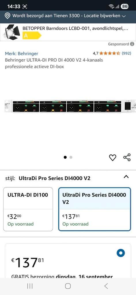 Behringer UltraDi Pro Series DI4000 V2, Audio, Tv en Foto, Professionele apparaten, Nieuw, Audio, Ophalen