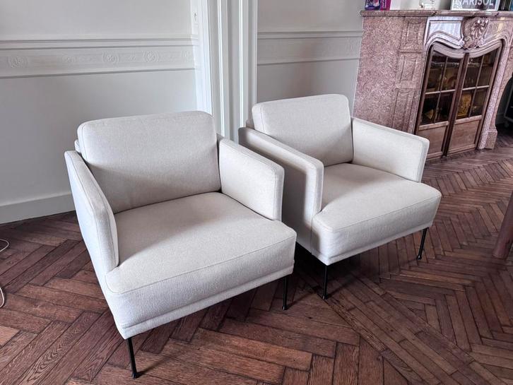 Deux fauteuils crème, Maison & Meubles, Fauteuils, Utilisé, Tissus, 75 à 100 cm, 75 à 100 cm, Enlèvement