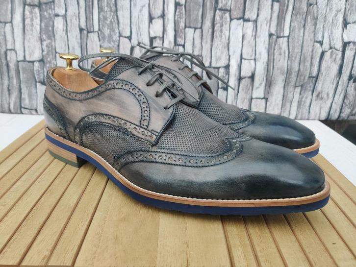Giorgio Grijs/Blauwe geklede herenschoenen - Maat 46, Kleding | Heren, Schoenen, Zo goed als nieuw, Veterschoenen, Blauw, Verzenden