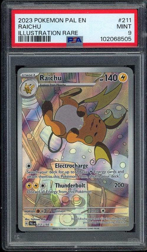 Raichu [Illustration Rare] PSA 9 - 211/193 -Paldea Evolved, Hobby en Vrije tijd, Verzamelkaartspellen | Pokémon, Zo goed als nieuw