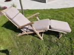 Ligstoel+kussen, Jardin & Terrasse, Chaises longues, Comme neuf, Bois, Enlèvement