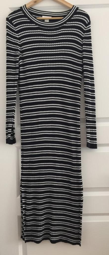 H&M - Lange jurk streep - zwart/wit - stretch - maat M, Kleding | Dames, Jurken, Zo goed als nieuw, Maat 38/40 (M), Zwart, Onder de knie