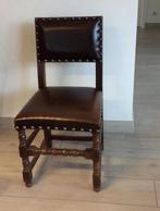 massief eikenhouten stoel met gevoerde lederen zitting, Ophalen, Hout