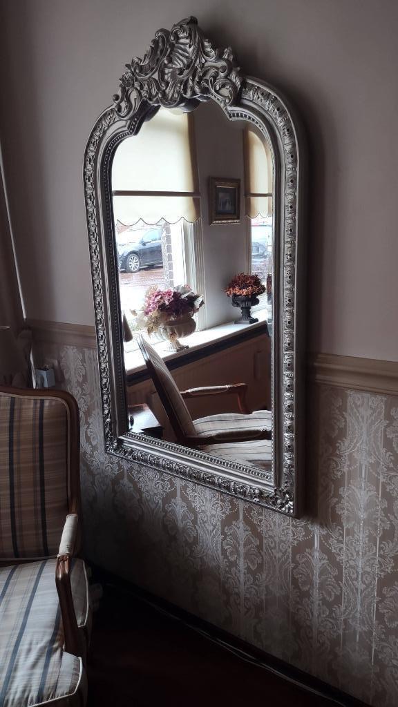 Unieke Zilveren Zware "Barok Kuifspiegel" "Facet" Exclusief!, Huis en Inrichting, Woonaccessoires | Spiegels, Zo goed als nieuw