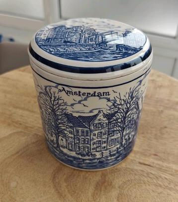 Stroopwafelpot Amsterdam grachten Delfts blauw, Antiek en Kunst, Ophalen of Verzenden