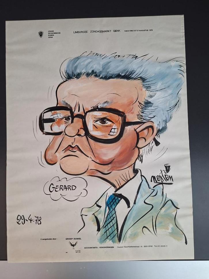 Nids, Rik Delneste, caricature, originale, peinte, Antiquités & Art, Curiosités & Brocante, Enlèvement ou Envoi