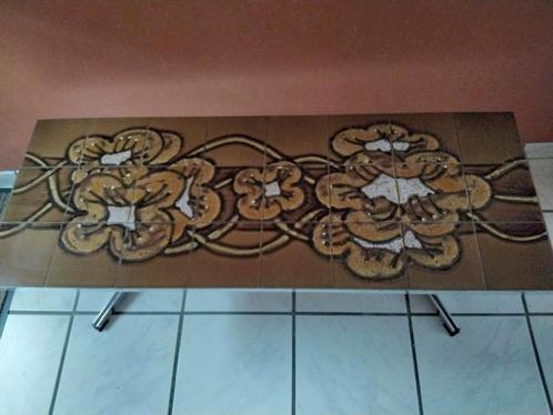 Vintage keramische salontafel & verchroomd metalen onderstel, Huis en Inrichting, Tafels | Salontafels, Zo goed als nieuw, Minder dan 50 cm