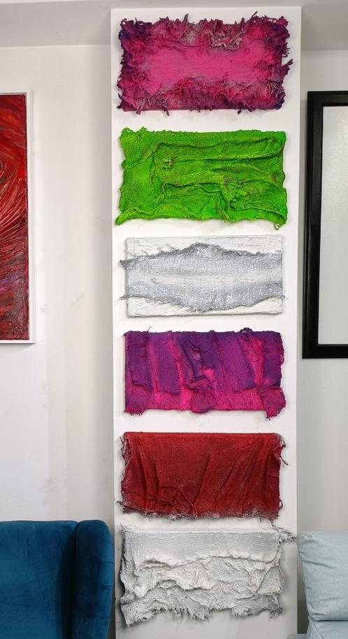 Mozaïek (kolom) 6 schilderijen, Antiek en Kunst, Kunst | Schilderijen | Abstract, Ophalen of Verzenden