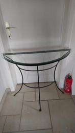 Table demi oval, fer forgé et verre, intérieur ou extérieur, Comme neuf, 60 cm ou plus, Enlèvement, Industriel
