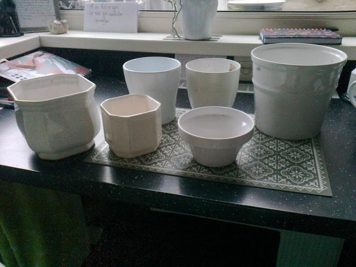 Bloempotten - cachepots wit, Tuin en Terras, Bloempotten, Gebruikt, Aardewerk, Binnen, Minder dan 40 cm, Minder dan 25 cm, Ophalen of Verzenden