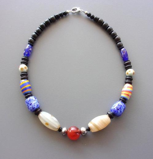 Dameshalsketting in carneool en agaat met Murano kralen, Handtassen en Accessoires, Kettingen, Nieuw, Steen of Mineraal, Blauw