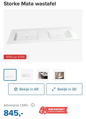 Storke Mata wastafel 150 x 52 cm | Mat wit (nieuw 845€), Enlèvement, Neuf, Lavabo ou Évier