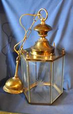 D lustre suspension de hall hexagonale vitre gravée laiton, Enlèvement ou Envoi