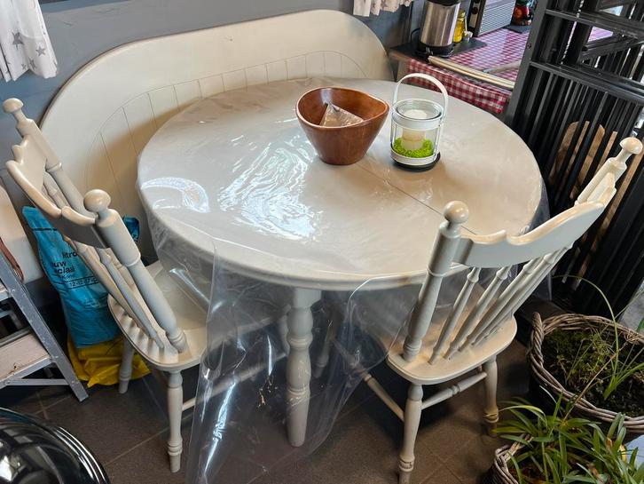 Geverfde eiken keukentafel met 6 stoelen, Huis en Inrichting, Tafels | Eettafels, Gebruikt, 100 tot 150 cm, 100 tot 150 cm, Vijf personen of meer