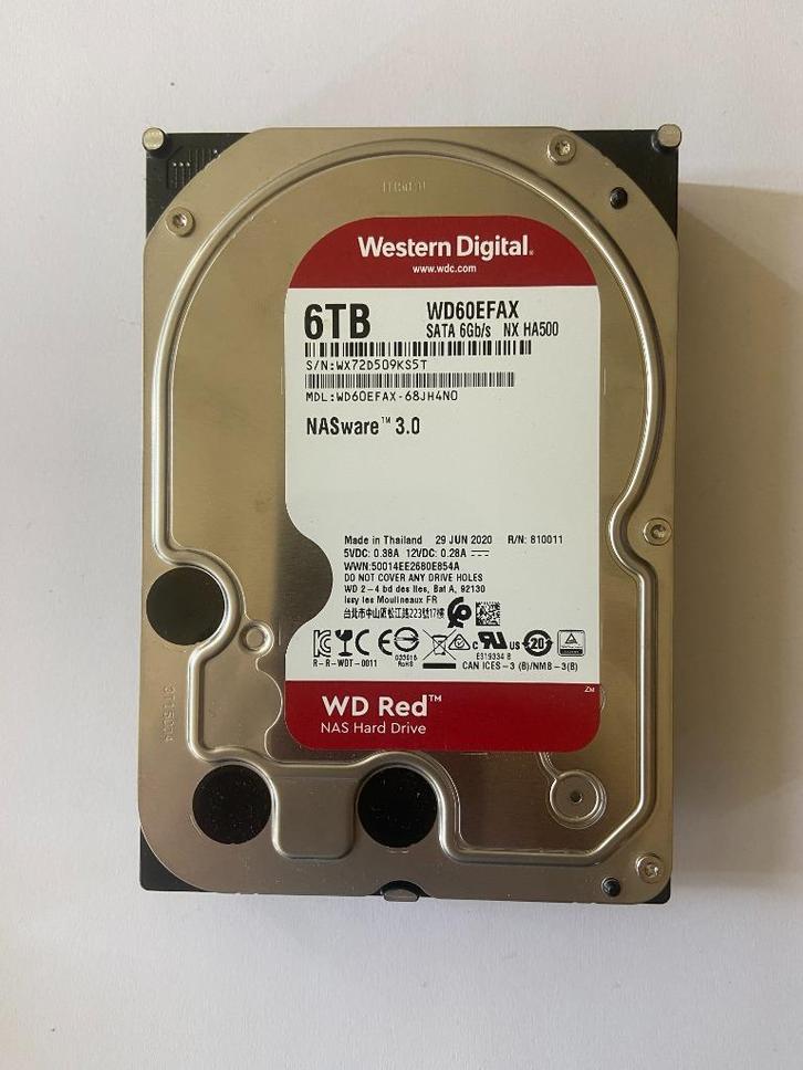 WD Red 6tb NAS HDD - WD60EFAX, Computers en Software, Harde schijven, Zo goed als nieuw, HDD, SATA, Ophalen of Verzenden
