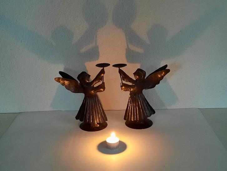Noël - Bougeoirs 2 Anges en métal, Divers, Noël, Comme neuf, Enlèvement