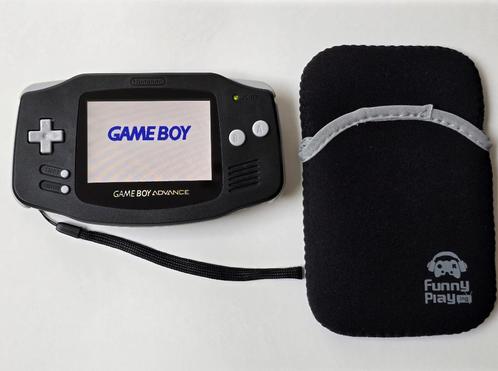 Gameboy Advance met IPS LCD, Games en Spelcomputers, Spelcomputers | Nintendo Game Boy, Zo goed als nieuw, Game Boy Advance, Met beschermhoes of tas