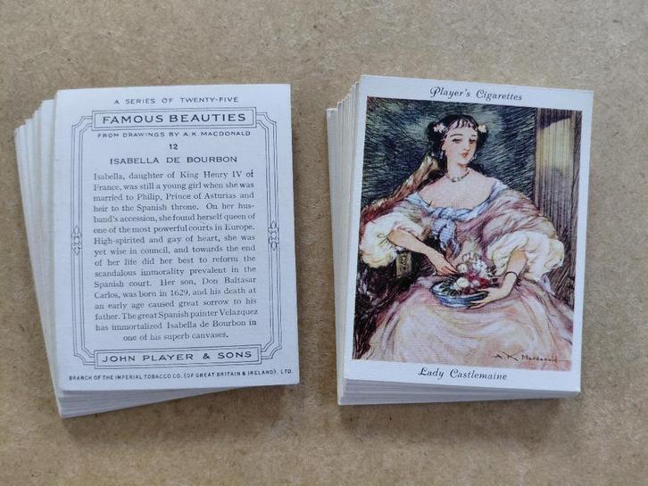 Famous Beauties complete set 25 chromos 1937 John Player, Verzamelen, Foto's en Prenten, Prent, Overige onderwerpen, Voor 1940