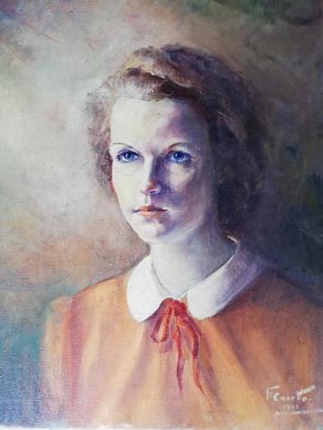 Gesigneerd olieverfschilderij portret 1942 beschikbaar voor biedingen