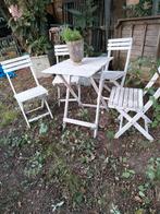 Bistro tuinset tafel met 4 stoelen whitewash, Comme neuf, Enlèvement ou Envoi, Salons de jardin