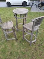 Teak tafel en 2 barstoelen, Tuin en Terras, Ophalen, Gebruikt, Teakhout