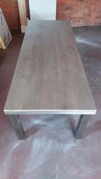 Grote eettafel met houten blad en inox onderstel 240x99, Huis en Inrichting, Tafels | Eettafels, Ophalen, Gebruikt, Eikenhout