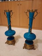 Turquoise opaline vazen / lampen met bronzen voet, Antiek en Kunst, Ophalen of Verzenden