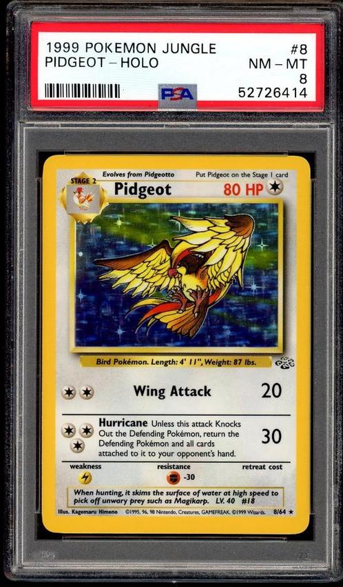 Pidgeot Holo PSA 8 - 8/64 - Jungle 1999, Hobby en Vrije tijd, Verzamelkaartspellen | Pokémon, Zo goed als nieuw, Losse kaart, Foil