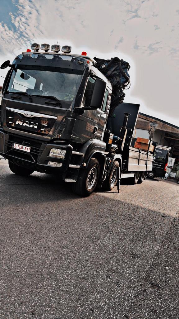 Camion grue avec porte conteneur MAN tgs     MOTEUR NEUF 0km, Auto's, Vrachtwagens, 4x4, ABS, Airbags, Airconditioning, Alarm
