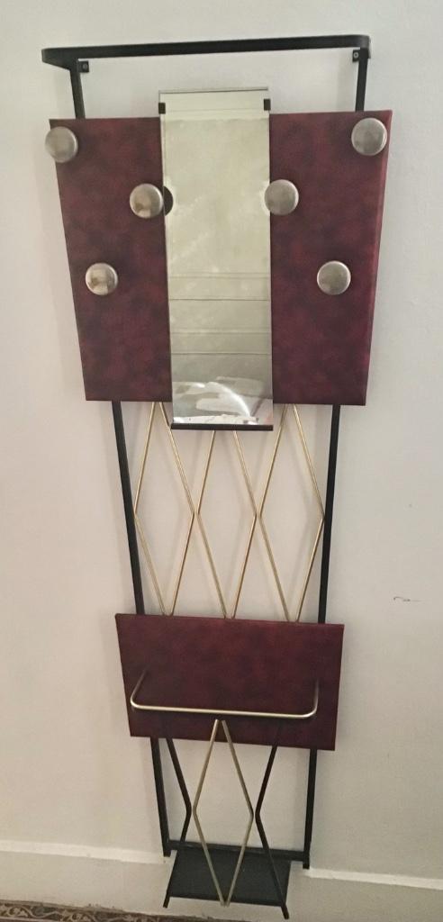 Vintage wandkapstok met spiegel en parapluhouder, Huis en Inrichting, Woonaccessoires | Kapstokken, Gebruikt, Wandkapstok, Metaal