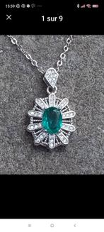 Mooie hanger met groene zirkonium, Handtassen en Accessoires, Kettingen, Ophalen of Verzenden, Nieuw, Groen, Zilver