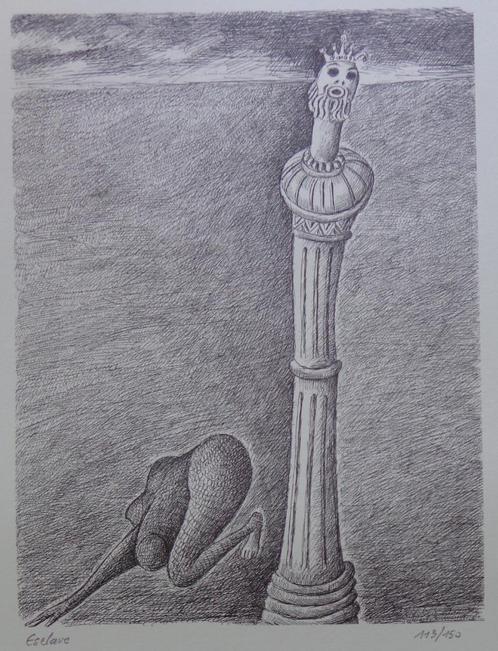 ARMAND SIMON / SURREALISME / ZW-W LITHO / 66x50cm / SIG, Antiek en Kunst, Kunst | Litho's en Zeefdrukken, Ophalen of Verzenden